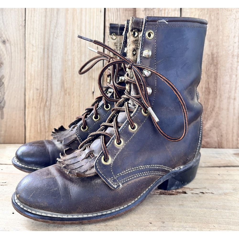 Laredo Lacer Boots Kiltie Fringe Sz 6.5 Women's Horse Retro Western